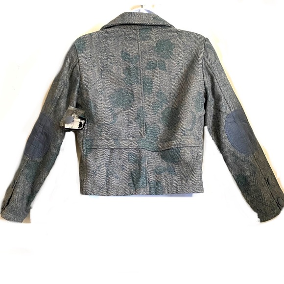 NWT ANGIE elbow patch blazer GRAY tweed cotton floral lining button cuffs size - Picture 5 of 14